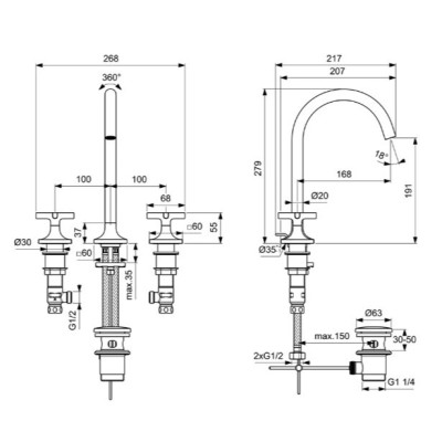 Ideal Standard Joy Neo 3 dalių maišytuvas praustuvui su dugno vožtuvu, BD143, pasirenkama spalva