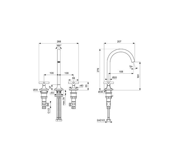 Ideal Standard Joy Neo 3 dalių maišytuvas praustuvui, BD145, pasirenkama spalva