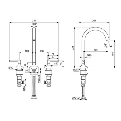 Ideal Standard Joy Neo 3 dalių maišytuvas praustuvui , BD146, pasirenkama spalva