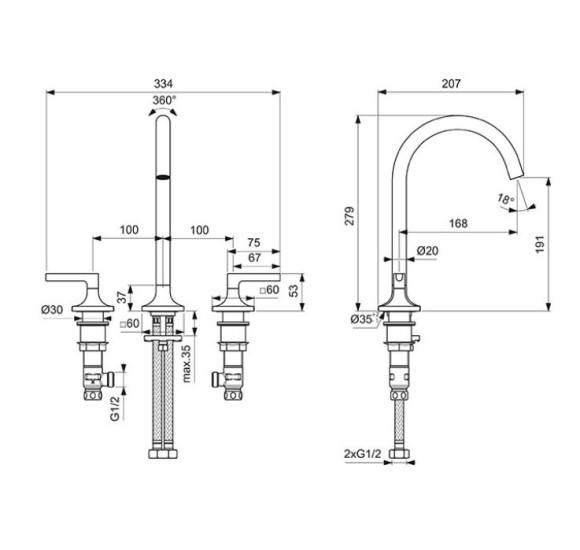 Ideal Standard Joy Neo 3 dalių maišytuvas praustuvui , BD146, pasirenkama spalva