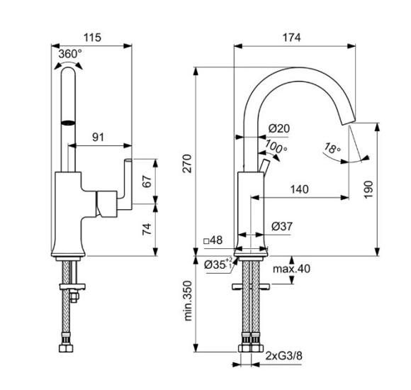 Ideal Standard Joy Neo Piccolo maišytuvas praustuvui, BD148, pasirenkama spalva