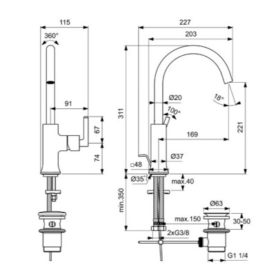 Ideal Standard Joy Neo maišytuvas praustuvui su dugno vožtuvu, BD149, pasirenkama spalva