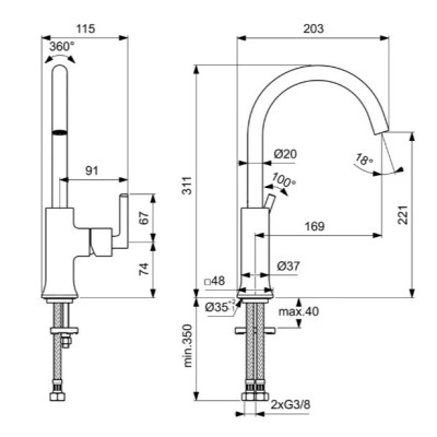 Ideal Standard Joy Neo maišytuvas praustuvui, BD150, pasirenkama spalva