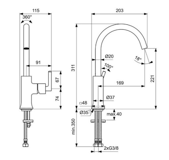 Ideal Standard Joy Neo maišytuvas praustuvui, BD150, pasirenkama spalva