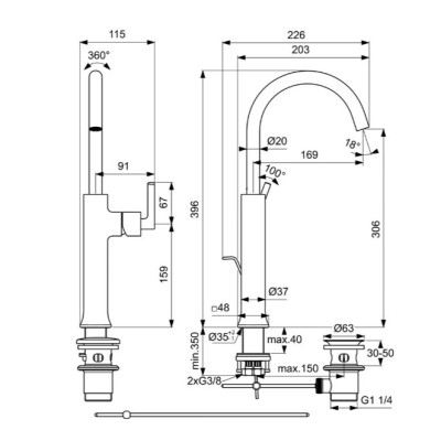 Ideal Standard Joy Neo Vessel maišytuvas praustuvui su dugno vožtuvu, BD155, pasirenkama spalva