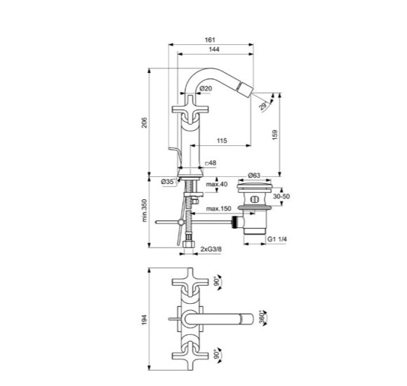 Ideal Standard Joy Neo bide maišytuvas su dugno vožtuvu, BD157, pasirenkama spalva