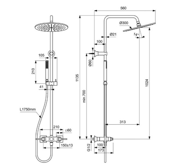 Ideal Standard Joy Neo dušo sistema (BD159AA), pasirenkama spalva