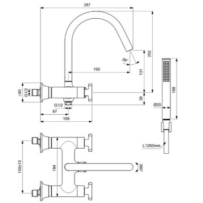 Ideal Standard Joy Neo dušo/vonios maišytuvas su rankiniu dušeliu, BD162, pasirenkama spalva
