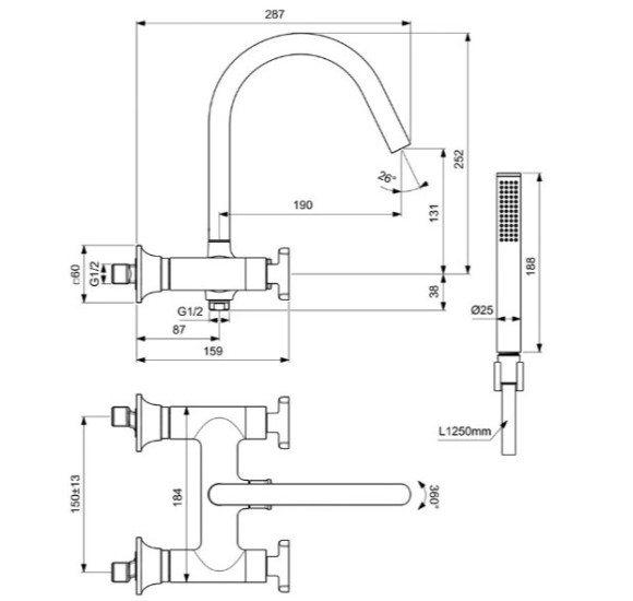 Ideal Standard Joy Neo dušo/vonios maišytuvas su rankiniu dušeliu, BD162, pasirenkama spalva