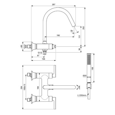 Ideal Standard Joy Neo dušo/vonios maišytuvas su rankiniu dušeliu, BD163, pasirenkama spalva