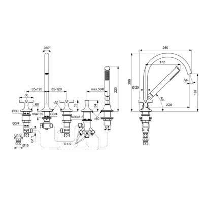 Ideal Standard Joy Neo 5 dalių vonios maišytuvas, BD164, pasirenkama spalva