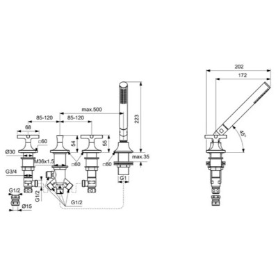 Ideal Standard Joy Neo 4 dalių vonios maišytuvas, BD166, pasirenkama spalva