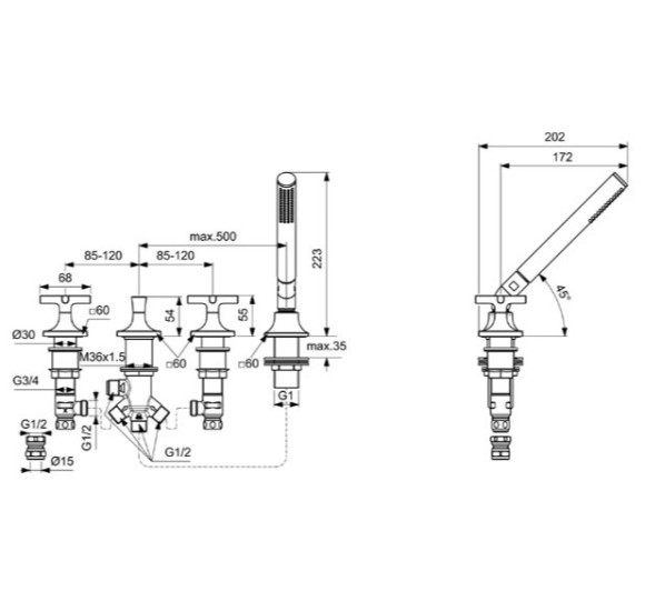 Ideal Standard Joy Neo 4 dalių vonios maišytuvas, BD166, pasirenkama spalva