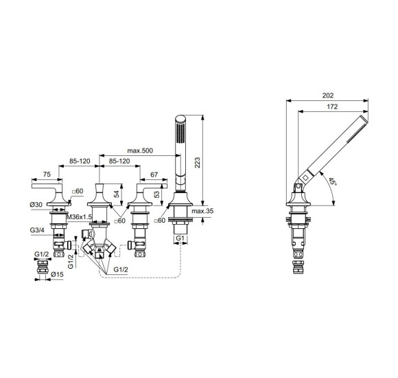 Ideal Standard Joy Neo 4 dalių vonios maišytuvas, BD167, pasirenkama spalva