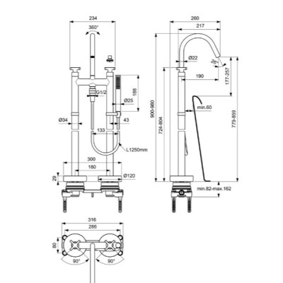 Ideal Standard Joy Neo pastatomas vonios maišytuvas, BD168, pasirenkama spalva