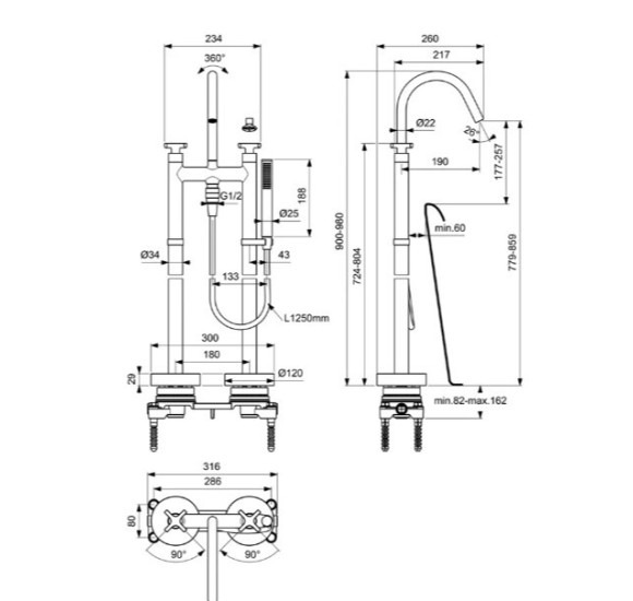 Ideal Standard Joy Neo pastatomas vonios maišytuvas, BD168, pasirenkama spalva