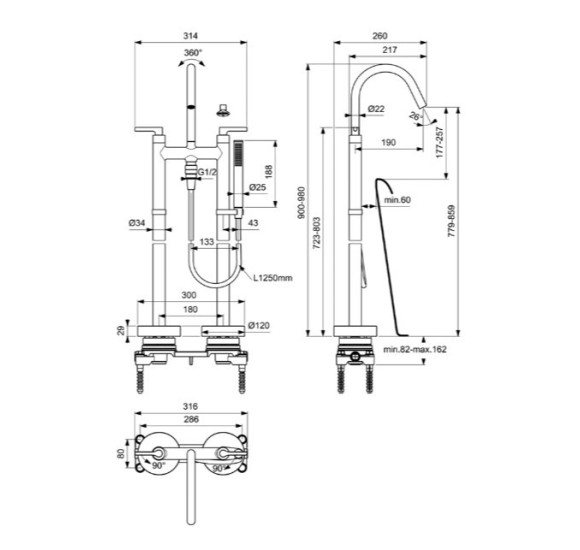 Ideal Standard Joy Neo pastatomas vonios maišytuvas, BD169, pasirenkama spalva