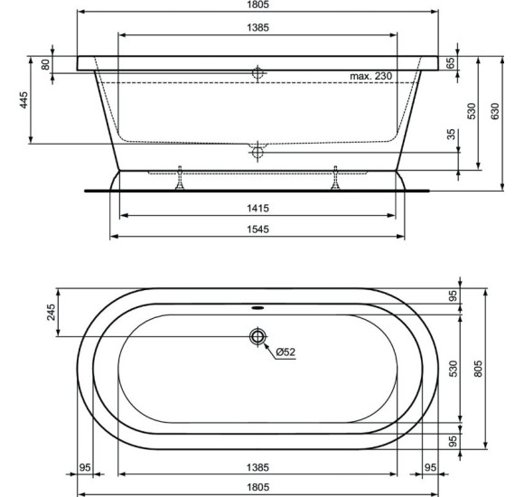 Ideal Standard Calla laisvai pastatoma vonia, 180x80 cm, T500401