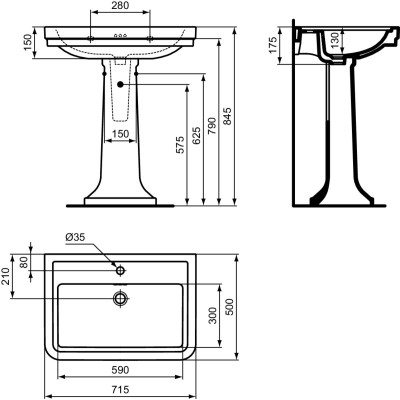 Ideal Standard Calla praustuvas montuojamas ant sienos, 71,5x50 cm, E222