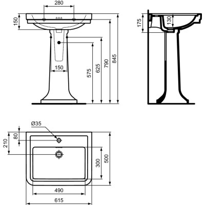Ideal Standard Calla praustuvas montuojamas ant sienos, 61,5x50 cm, E221