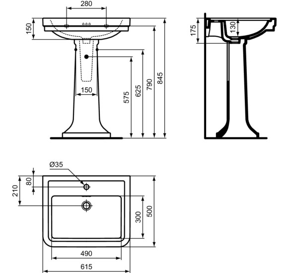 Ideal Standard Calla praustuvas montuojamas ant sienos, 61,5x50 cm, E221
