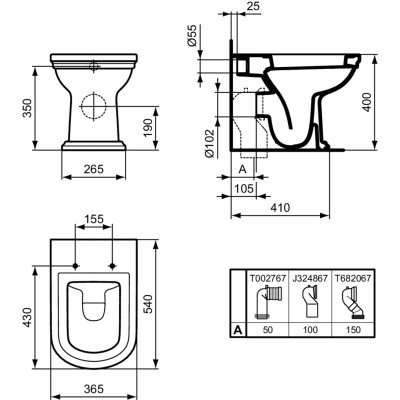 Ideal Standard Calla prie sienos statomas klozetas be dangčio ir bakelio, E222501