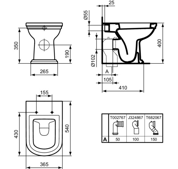 Ideal Standard Calla prie sienos statomas klozetas be dangčio ir bakelio, E222501