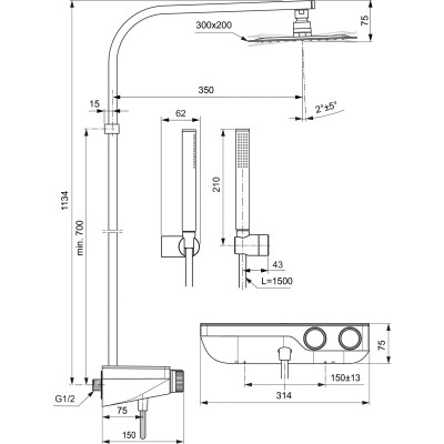 Ideal Standard CERATHERM S 200 (A7332AA) termostatinė dušo sistema, chromo spalvos