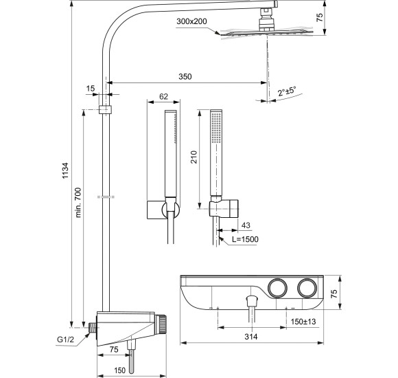 Ideal Standard CERATHERM S 200 (A7332AA) termostatinė dušo sistema, chromo spalvos