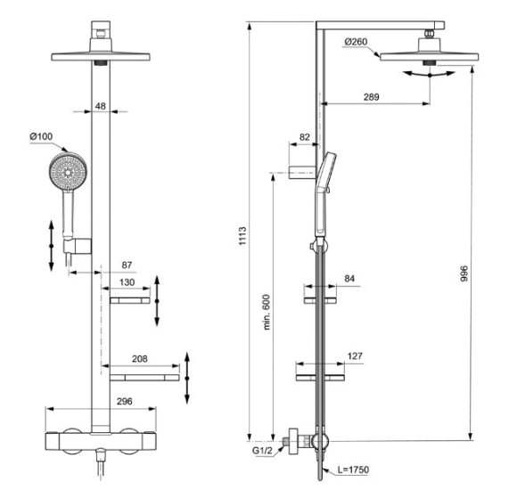 Ideal Standard CERATHERM ALU+ termostatinė dušo sistema, pasirinkite spalvą