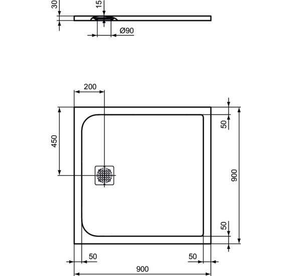 Ideal Standard Ultra Flat S dušo padėklas, 90x90cm, K8215, pasirenkama spalva