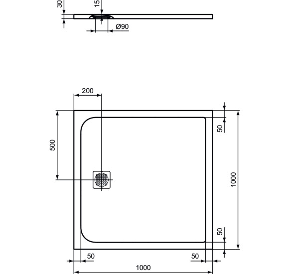 Ideal Standard Ultra Flat S dušo padėklas, 100x100cm, K8216, pasirenkama spalva