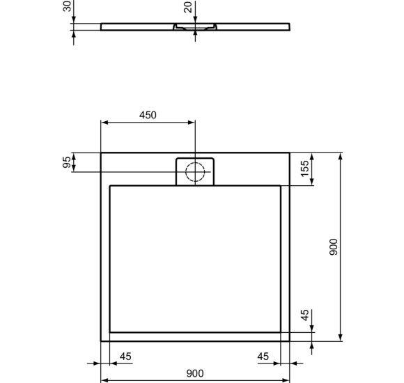 Ideal Standard Ultra Flat S i.life dušo padėklas, 90x90cm, T5227, pasirenkama spalva