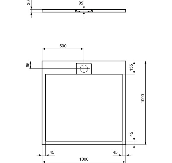 Ideal Standard Ultra Flat S i.life dušo padėklas, 100x100cm, T5234, pasirenkama spalva