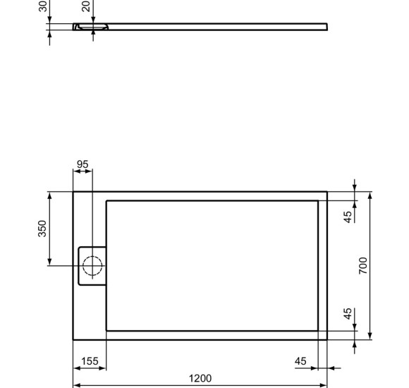 Ideal Standard Ultraflat S i.life dušo padėklas, 120x70cm, T5233, pasirenkama spalva