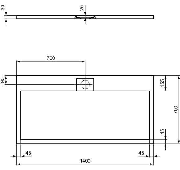 Ideal Standard Ultraflat S i.life dušo padėklas, 140x70cm, T5241, pasirenkama spalva