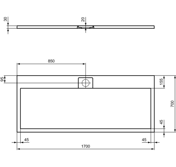 Ideal Standard Ultraflat S i.life dušo padėklas, 170x70cm, T5244, pasirenkama spalva