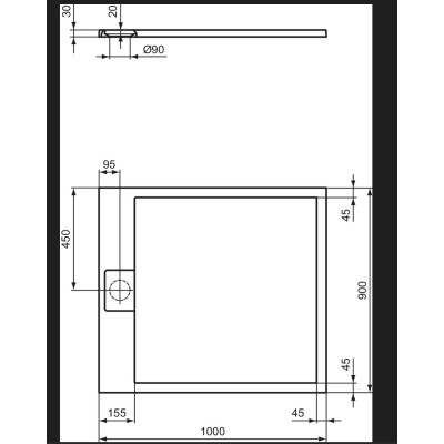 Ideal Standard Ultraflat S i.life dušo padėklas, 100x90cm, T5231, pasirenkama spalva