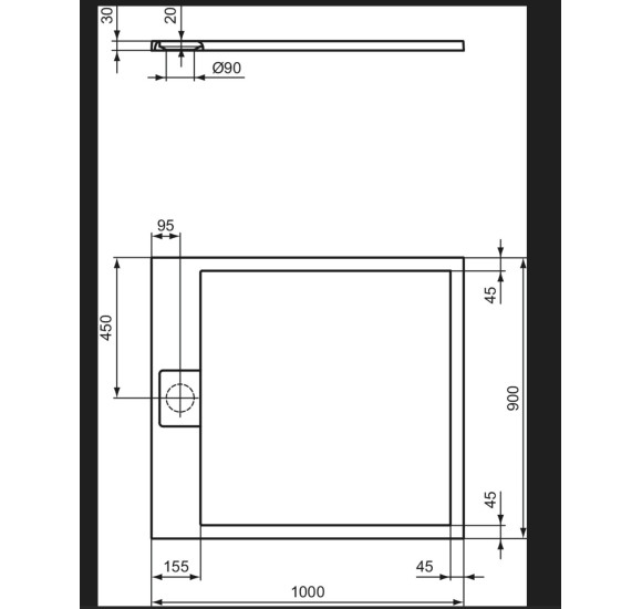 Ideal Standard Ultraflat S i.life dušo padėklas, 100x90cm, T5231, pasirenkama spalva