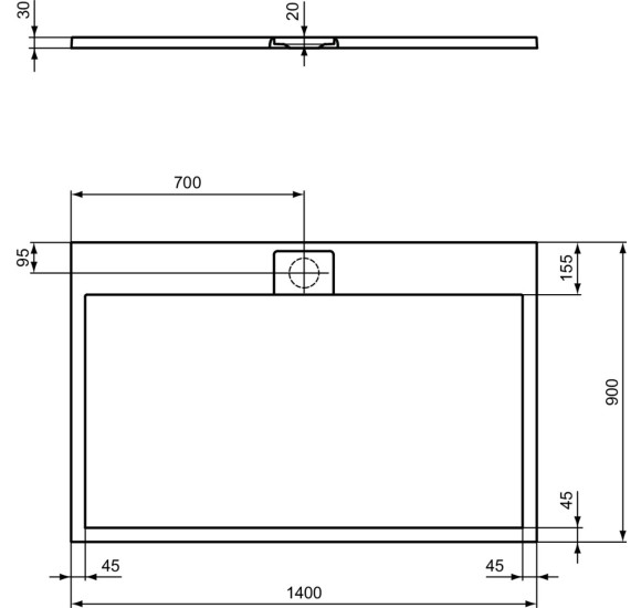 Ideal Standard Ultraflat S i.life dušo padėklas, 140x90cm, T5222, pasirenkama spalva