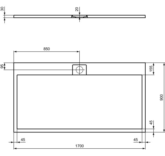 Ideal Standard Ultraflat S i.life dušo padėklas, 170x90cm, T5239, pasirenkama spalva