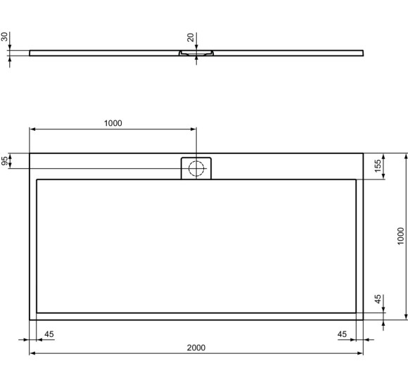 Ideal Standard Ultraflat S i.life dušo padėklas, 200x100cm, T5235, pasirenkama spalva