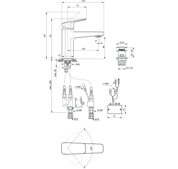 Ideal Standard Ceraplan IX hibridinis maišytuvas praustuvui, BD283, pasirenkama spalva