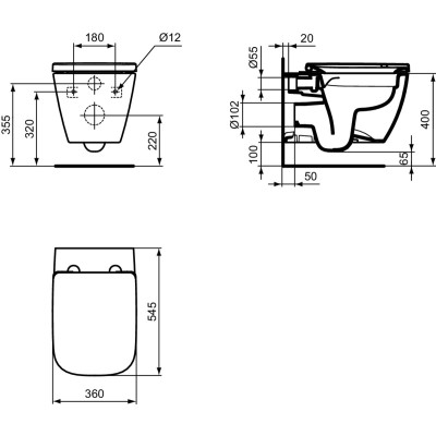 Ideal Standard i.life B pakabinamas klozetas, RimLS+, T4614