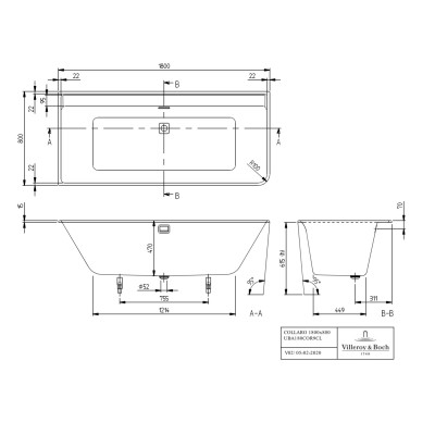 Villeroy & Boch Collaro vonia 1800x800, su baltu vonios sifonu