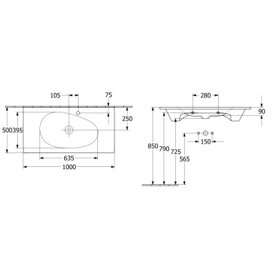 Villeroy & Boch Antao pakabinamas/montuojamas ant baldų praustuvas 100 cm, su skyle maišytuvui, pasirenkama spalva