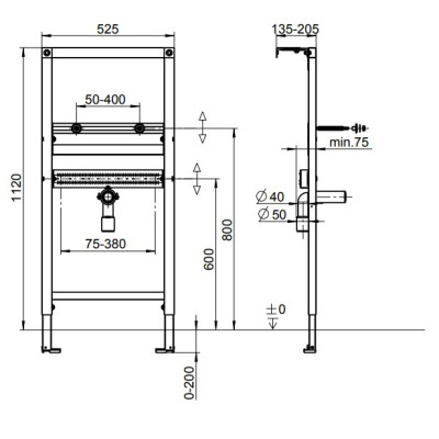 Villeroy & Boch potinkinis praustuvo rėmas ViConnect, 525x75x1120 mm