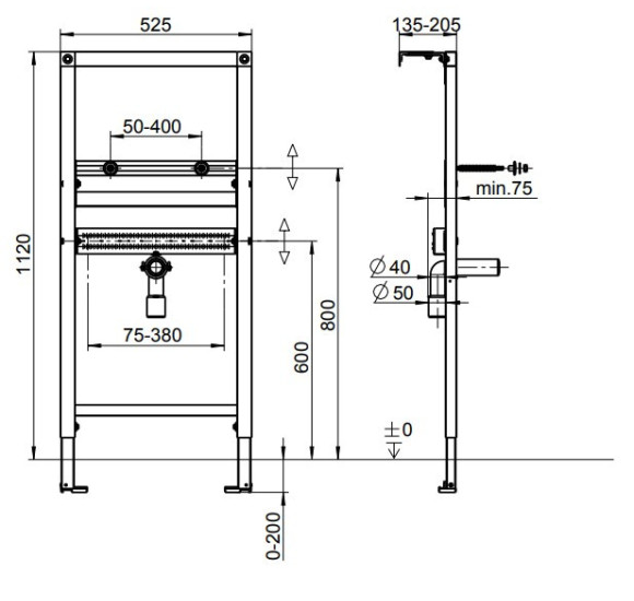Villeroy & Boch potinkinis praustuvo rėmas ViConnect, 525x75x1120 mm