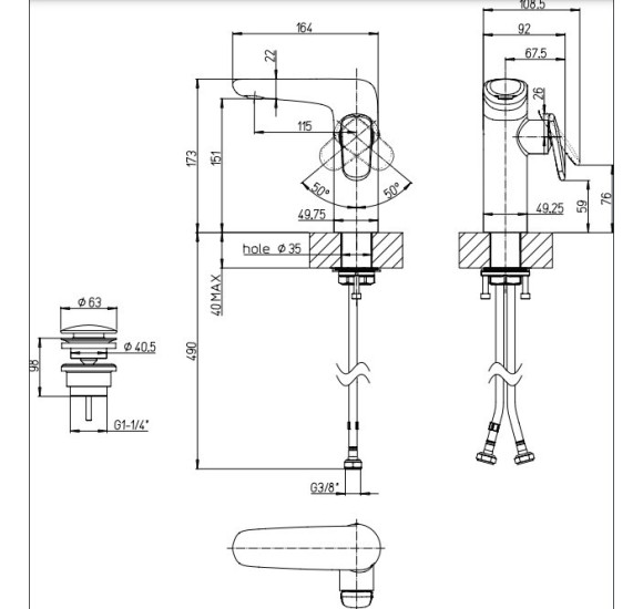 Villeroy & Boch Antao maišytuvas praustuvui su dugno vožtuvu, pasirenkama spalva