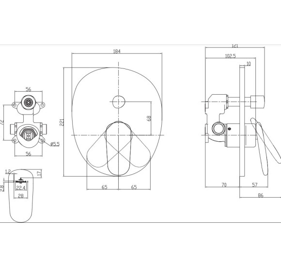 Villeroy & Boch Antao potinkinis vonios/dušo maišytuvas, pasirenkama spalva